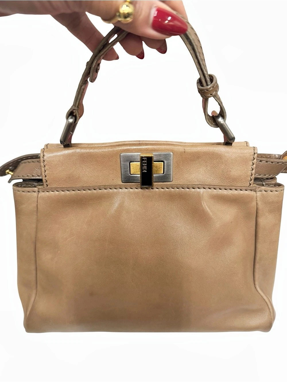 Fendi Peekaboo Mini Leather Shoulder Bag in Brown